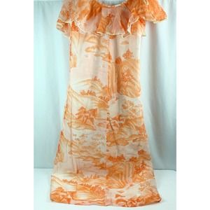 Vintage 70s Hilo Hattie Fashions Ruffle Neck Muumu Maxi Size L 12 Dress NOS